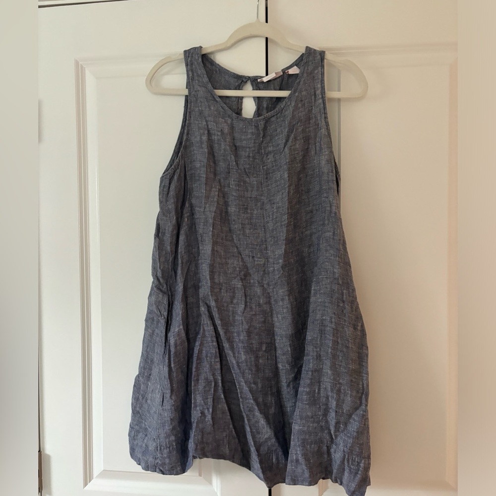 Rachel Ashwell Medium Linen Dress Blue Shift Sleeveless Pockets Lagenlook